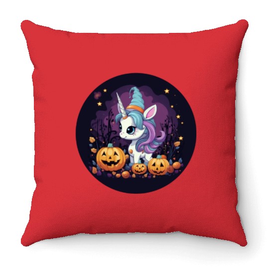 Halloween Unicorn: Midnight Sunset & Witch's Hat Throw Pillows