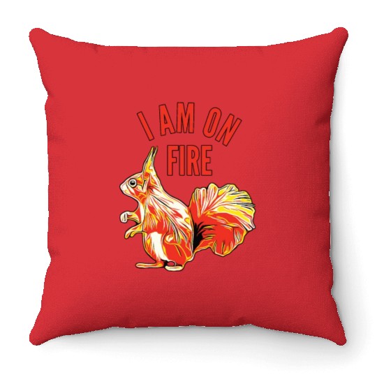 Squirrel I am on Fire Throw Pillows