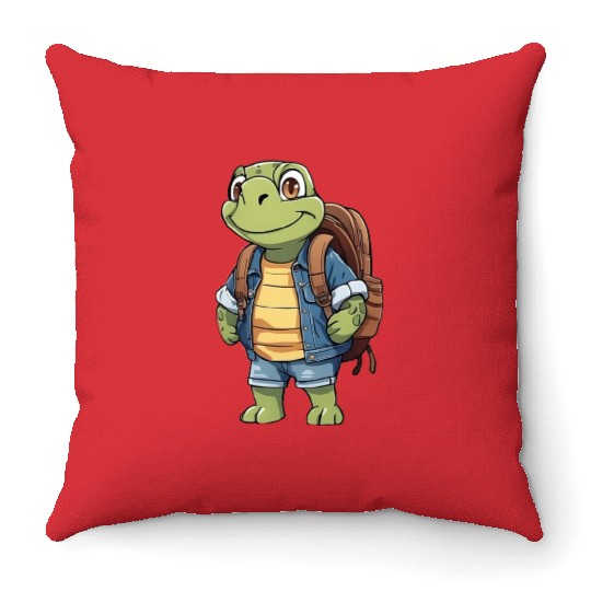 Turtle Wearing Backpack Throw Pillows