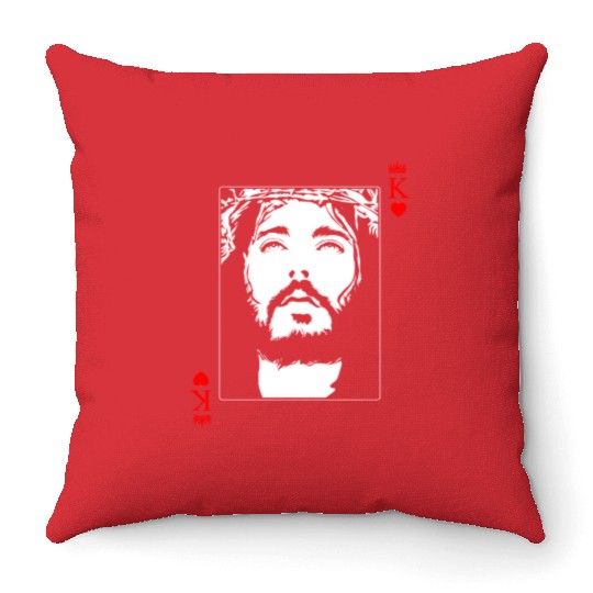 Jesus Is King Jesus King Of Hearts Card Christian Throw Pillows