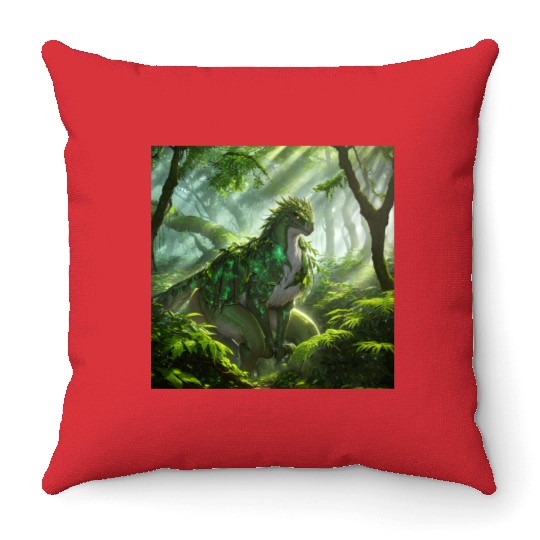 The Dragon-Like Basilisk of the Forest Throw Pillows