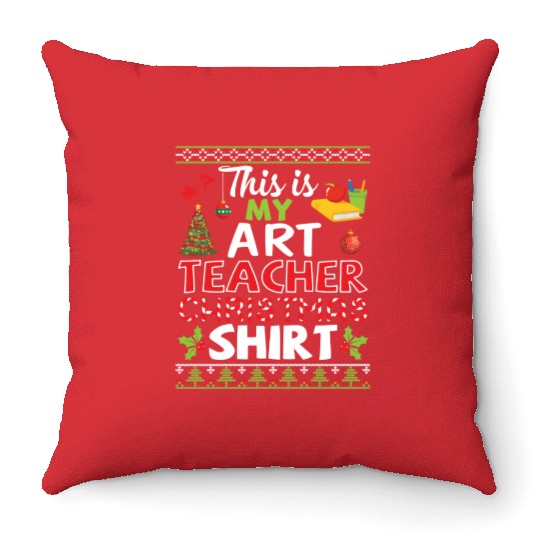 Flower Noel Tree Bell Books This Is My Art Teacher Throw Pillows