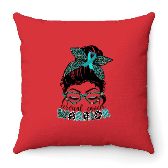 Cervical Cancer Warrior Messy Bun Girl Design Throw Pillows