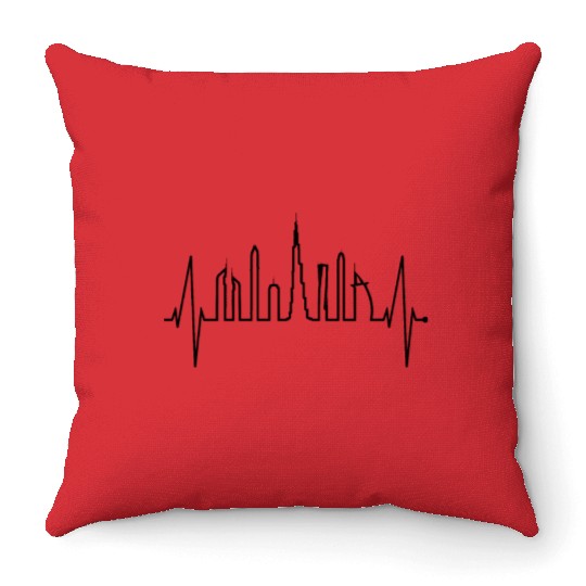 Dubai Skyline Heartbeat Burj Khalifa Silhouette Throw Pillows