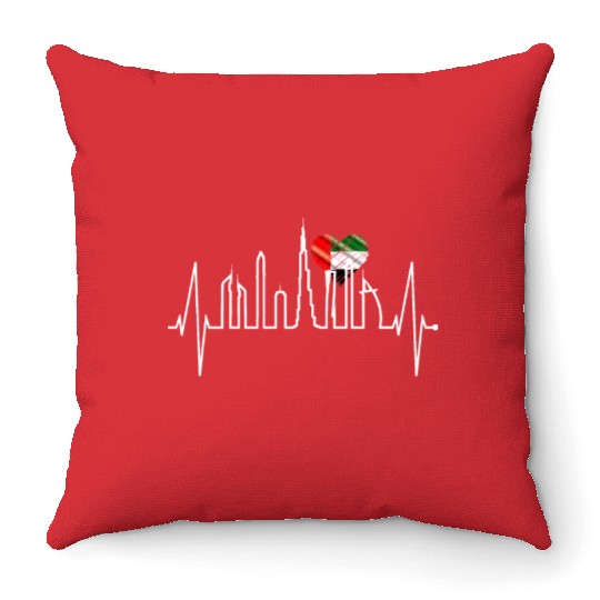 Dubai Skyline Heartbeat Burj Khalifa Love UAE Flag Throw Pillows