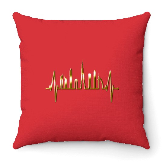 Dubai Skyline Heartbeat Burj Khalifa Silhouette Throw Pillows