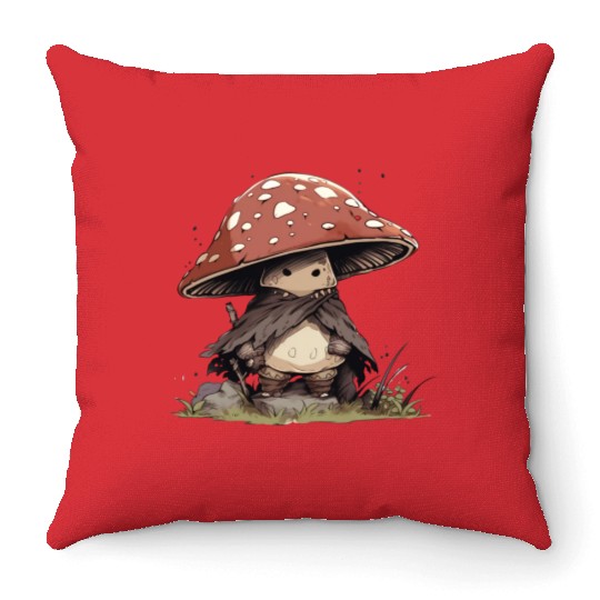 Cute Mushroom Warrior Throw Pillows