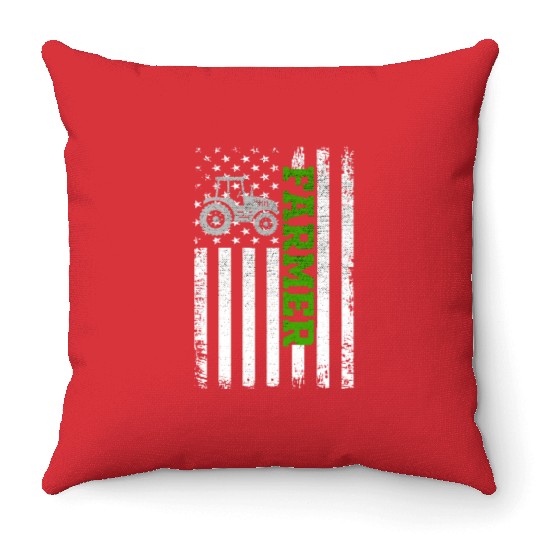 Farmer American Flag Patriotic Gift Throw Pillows