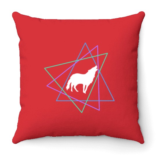 Geometric Howling Wolf Throw Pillows
