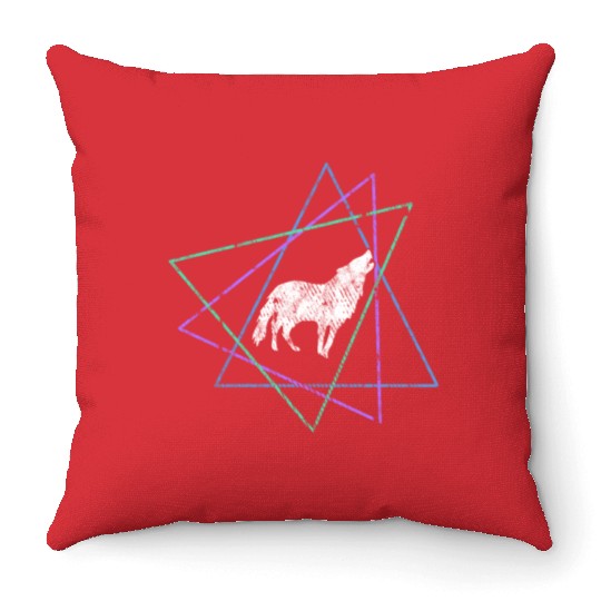 Geometric Howling Wolf Throw Pillows