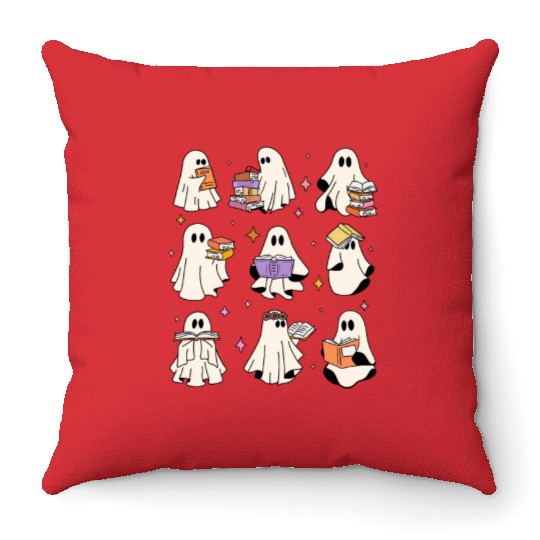 Teacher Halloween Ghost Read Books Reading Teacher Throw Pillows
