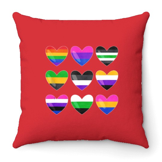 Lesbian And Gay Flag LGBTQ LGBT Rainbow Heart Throw Pillows