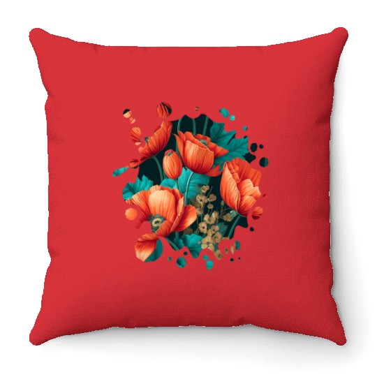 Vintage Poppy Inspired Flower Plant Lover Funny Throw Pillows