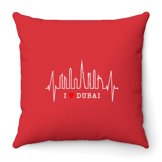 Dubai Skyline Heartbeat Burj Khalifa Silhouette Throw Pillows