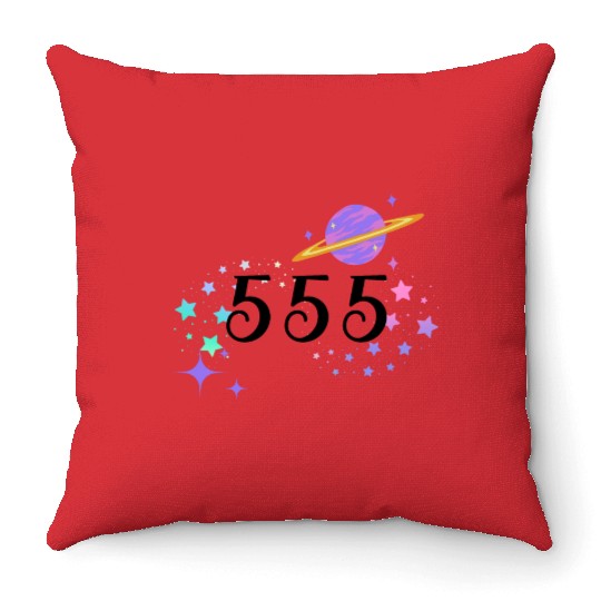 Angel Numbers 555 Purple Saturn with Stars Throw Pillows