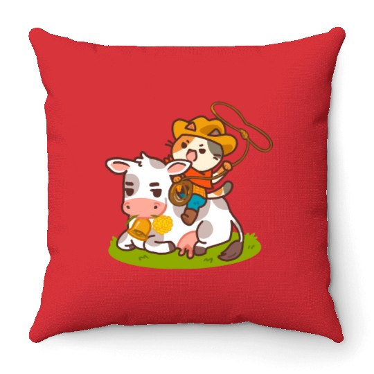 Meow Dy Yeehaw Cowboy Cat Throw Pillows