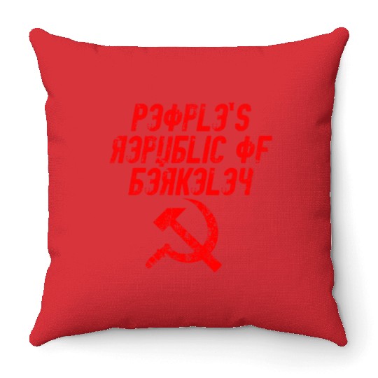 People's republic of Berkeley Communist logo Throw Pillows