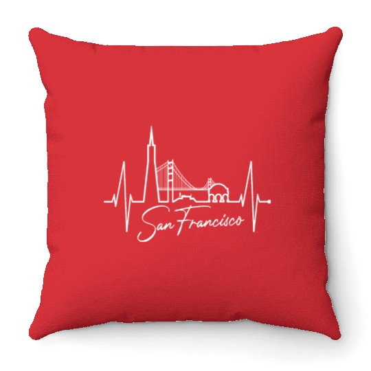 San Francisco Skyline Heartbeat California Lover Throw Pillows