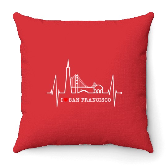 San Francisco Skyline Heartbeat California Lover Throw Pillows