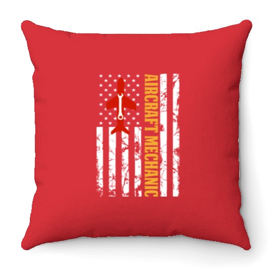 Aircraft Mechanic USA FLAG Throw Pillows