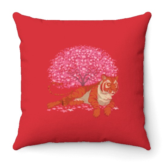 Cherry Blossom Tree Predator Gift Sakura Tiger Throw Pillows