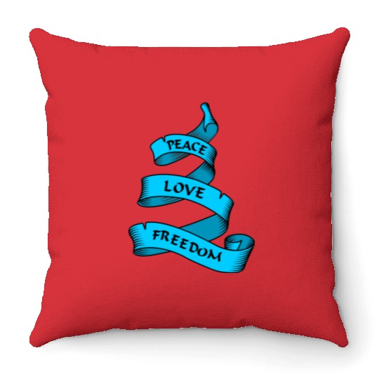 Peace love freedom blue Throw Pillows