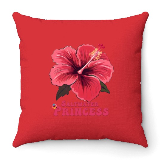 Surfing Girl Hibiscus Throw Pillows