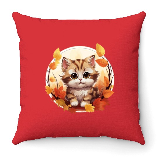Autumn Cat in Sunset: Sweet Serenity Throw Pillows