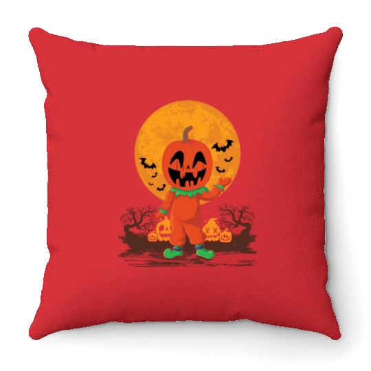 Pumpkin Person Creepy Halloween Pumpkin Throw Pillows