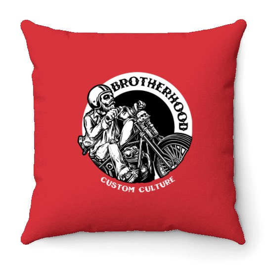 Riding brotherhood culture, skeleton riding a bike Throw Pillows