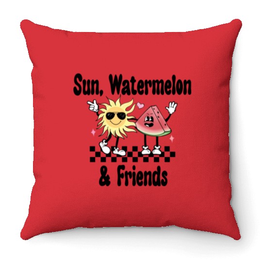 Sun, Watermelon, and Friends, Summer, Beach, Throw Pillows