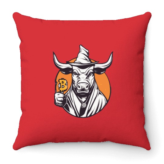 Halloween Bitcoin Wizard Bull Throw Pillows