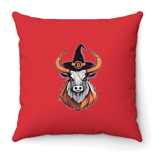Halloween Bitcoin Wizard Bull Throw Pillows