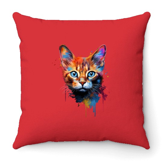 Color Explosion Abyssinian Cat Cute Throw Pillows