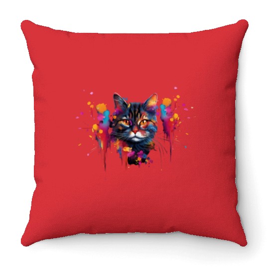 Unique Cat Art Shorthair Cat Throw Pillows