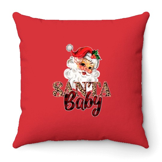 vintage retro Santa ,leopard and buffalo pattern Throw Pillows