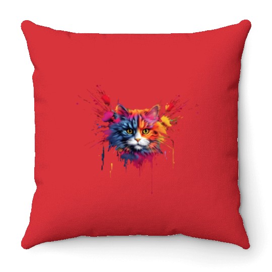 Color Explosion Persian Cat Throw Pillows