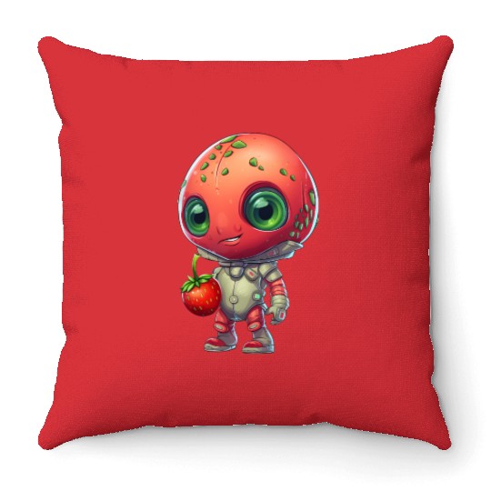 Red Alien Strawberry: Cute Fusion Throw Pillows