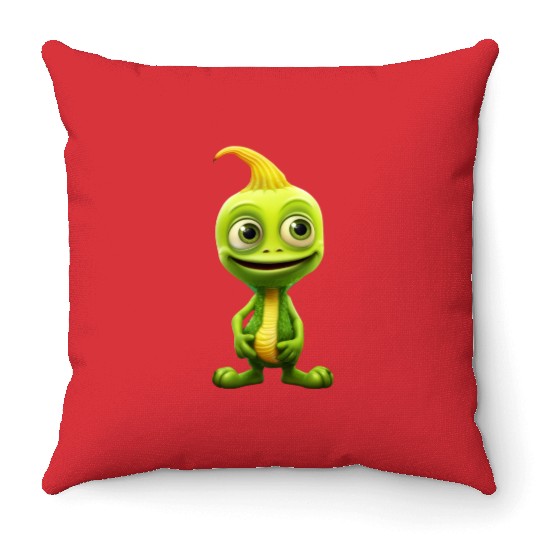 Green Alien & Pumpkin: Unexpected Encounter Throw Pillows