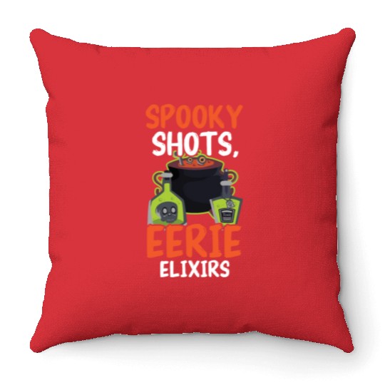 Spooky Shots Eerie Elixirs Bartender Halloween Throw Pillows