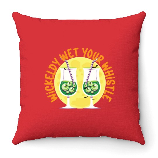 Wickedly Wet Your Whistle Bartender Halloween Throw Pillows
