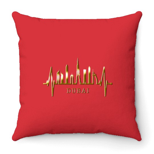 Dubai Skyline Heartbeat Burj Khalifa Silhouette Throw Pillows