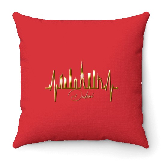 Dubai Skyline Heartbeat Burj Khalifa Silhouette Throw Pillows