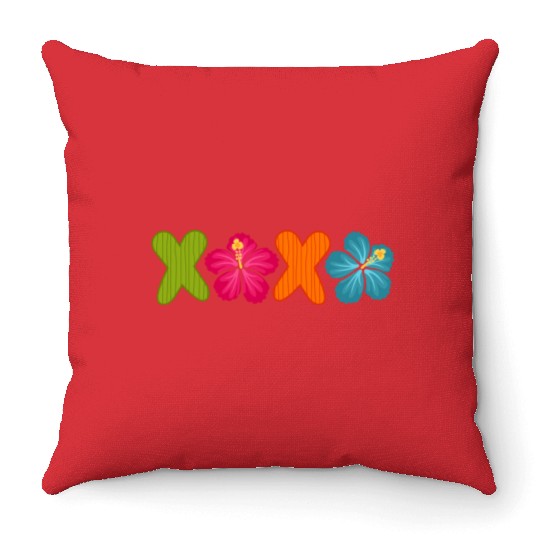 Xoxo Kiss Hibiscus Flowers Text Throw Pillows