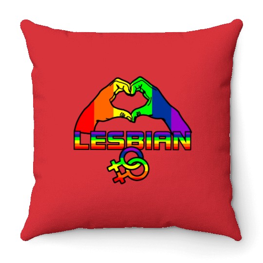 Hands with heart in rainbow colors lesbian pride l Throw Pillows