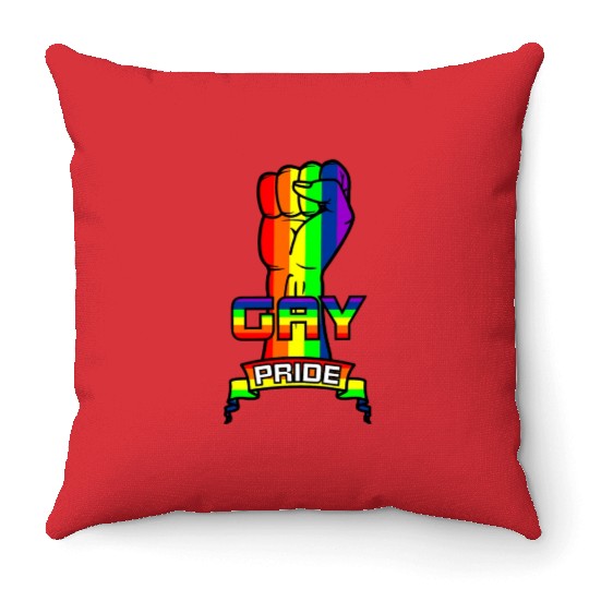 Rainbow gay pride logo with text 'GAY PRIDE' Throw Pillows