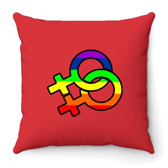 Gender lesbian logo with rainbow Throw Pillows