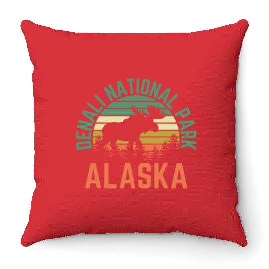 Denali National Park Alaska Moose Hiking Nature Throw Pillows