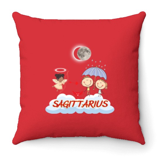 Zodiac Sign Sagittarius Astrology Angel & Bow Throw Pillows