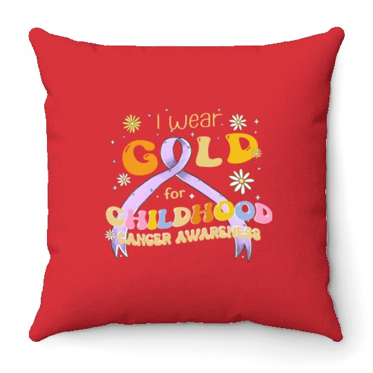 I Wear Gold For Childhood Cancer Awareness Throw Pillows